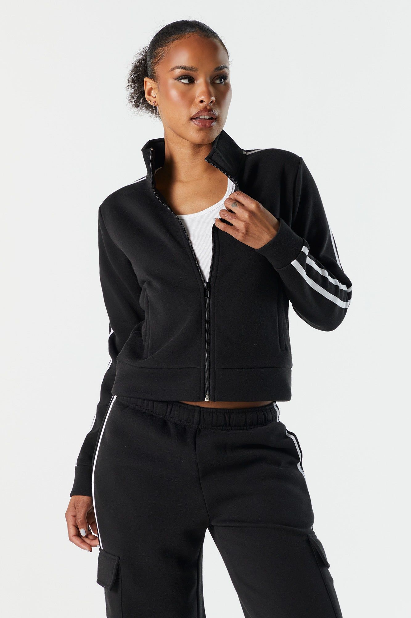 Fleece Striped Zip-Up Jacket sold by Charlotte Russe product image thumbnail 5