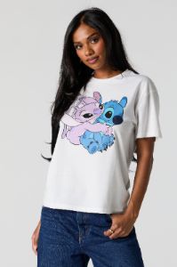 Angel and Stitch Graphic Boyfriend T-Shirt sold by Charlotte Russe
