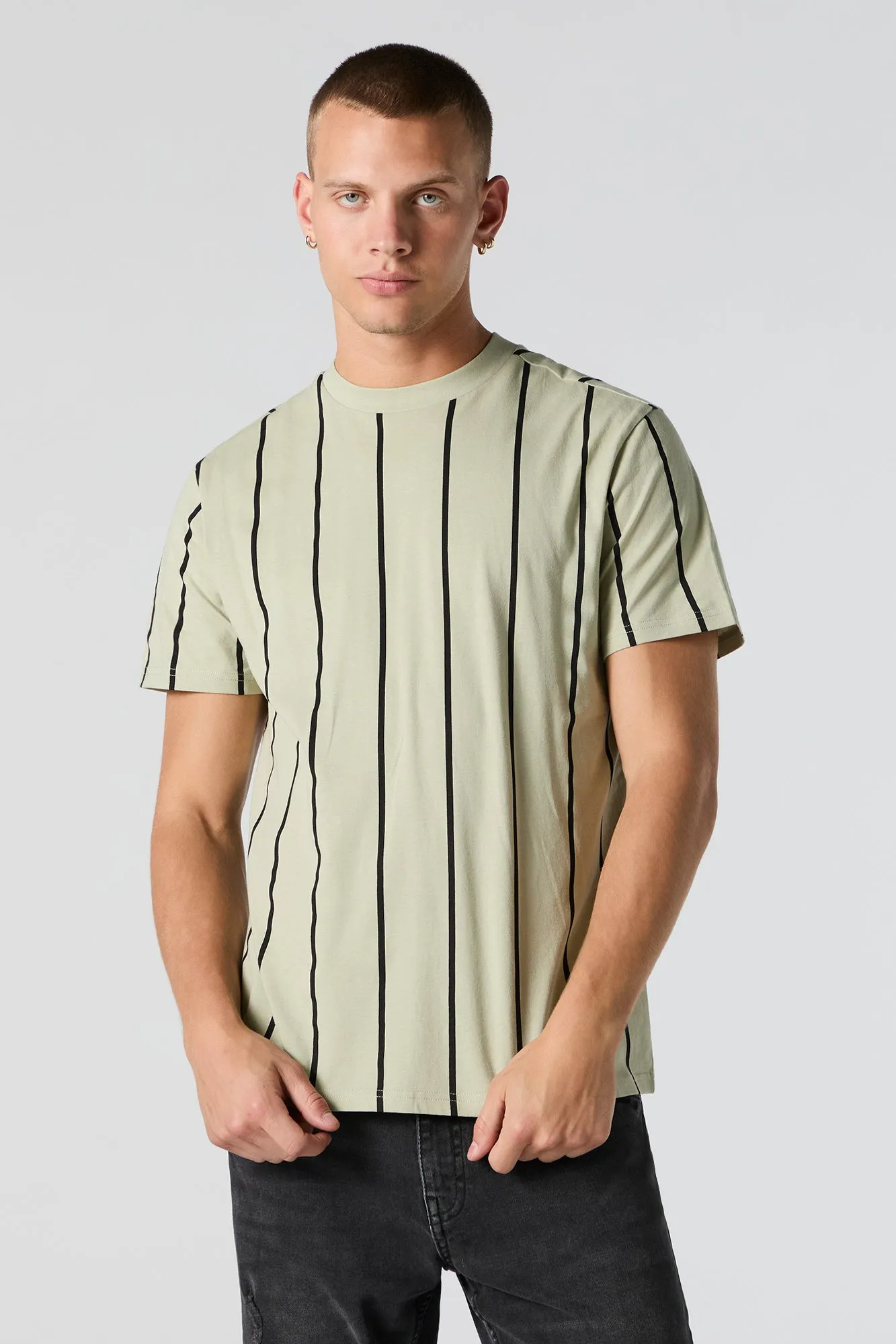 Vertical Striped Crewneck T-Shirt sold by Charlotte Russe