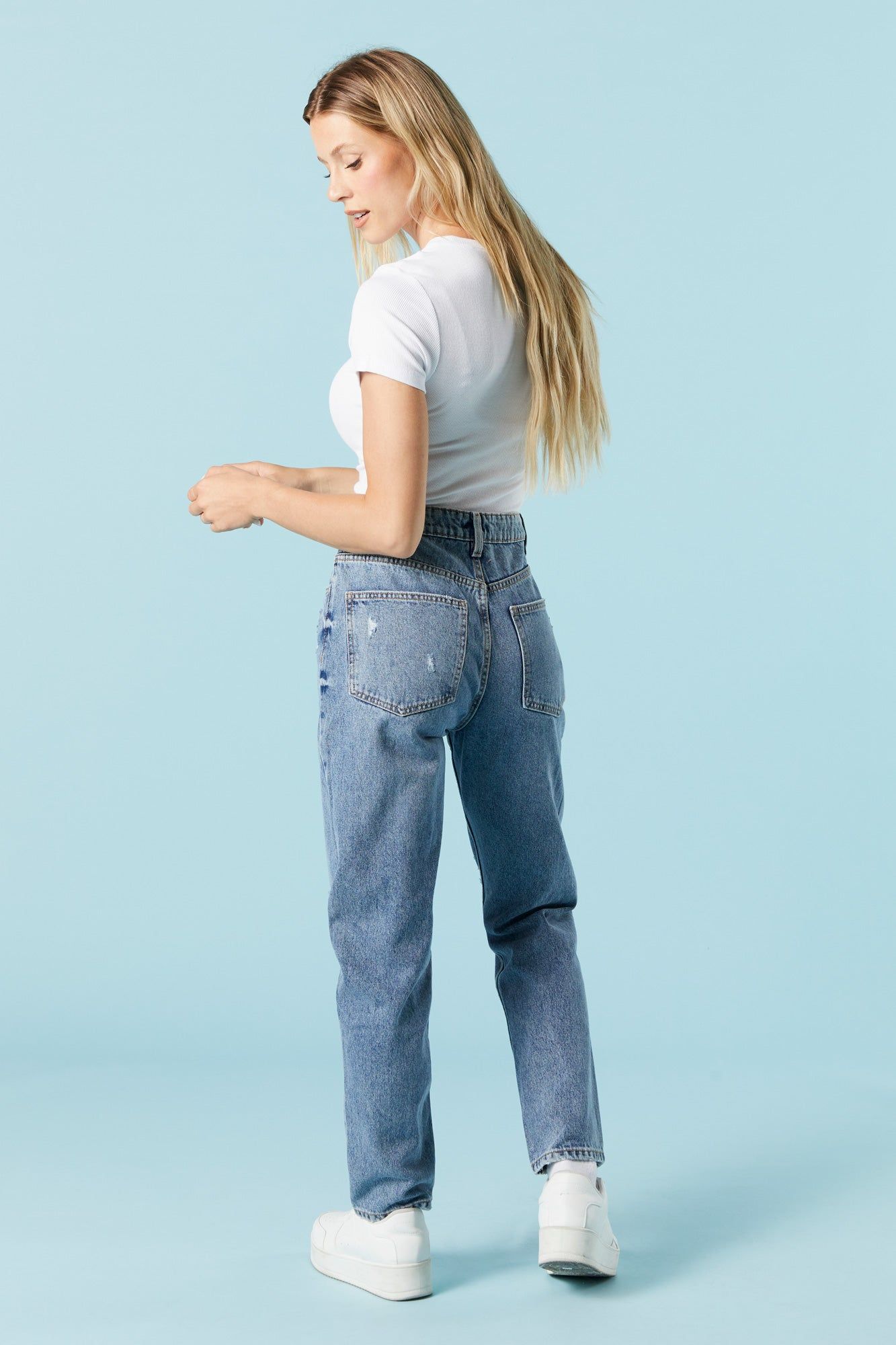 Medium Wash Distressed Mom Jean sold by Charlotte Russe product image thumbnail 2