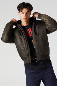 Nylon Hooded Bomber Jacket sold by Charlotte Russe