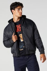 Nylon Hooded Bomber Jacket sold by Charlotte Russe