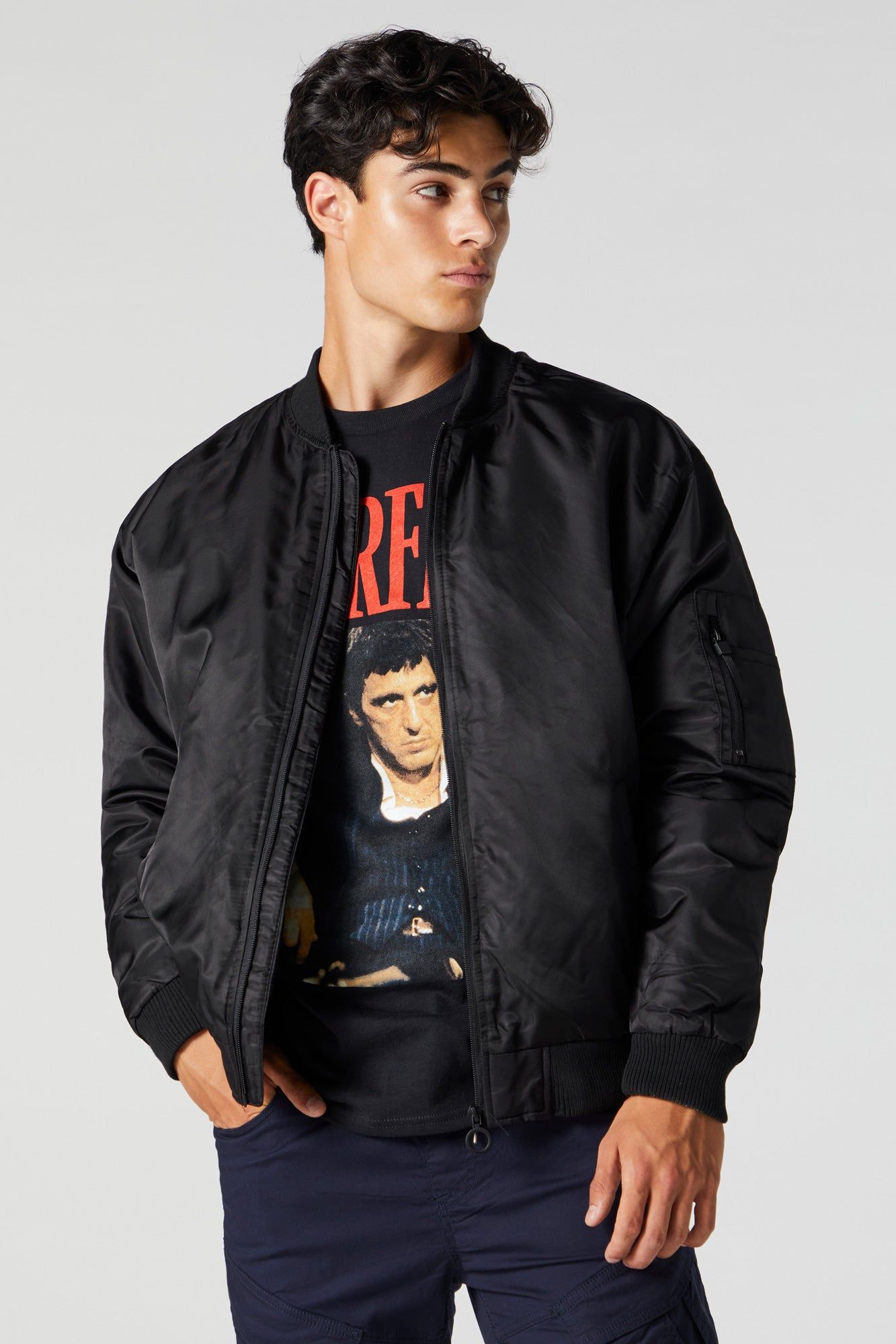 Nylon Hooded Bomber Jacket sold by Charlotte Russe product image thumbnail 3