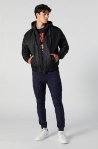 Nylon Hooded Bomber Jacket sold by Charlotte Russe