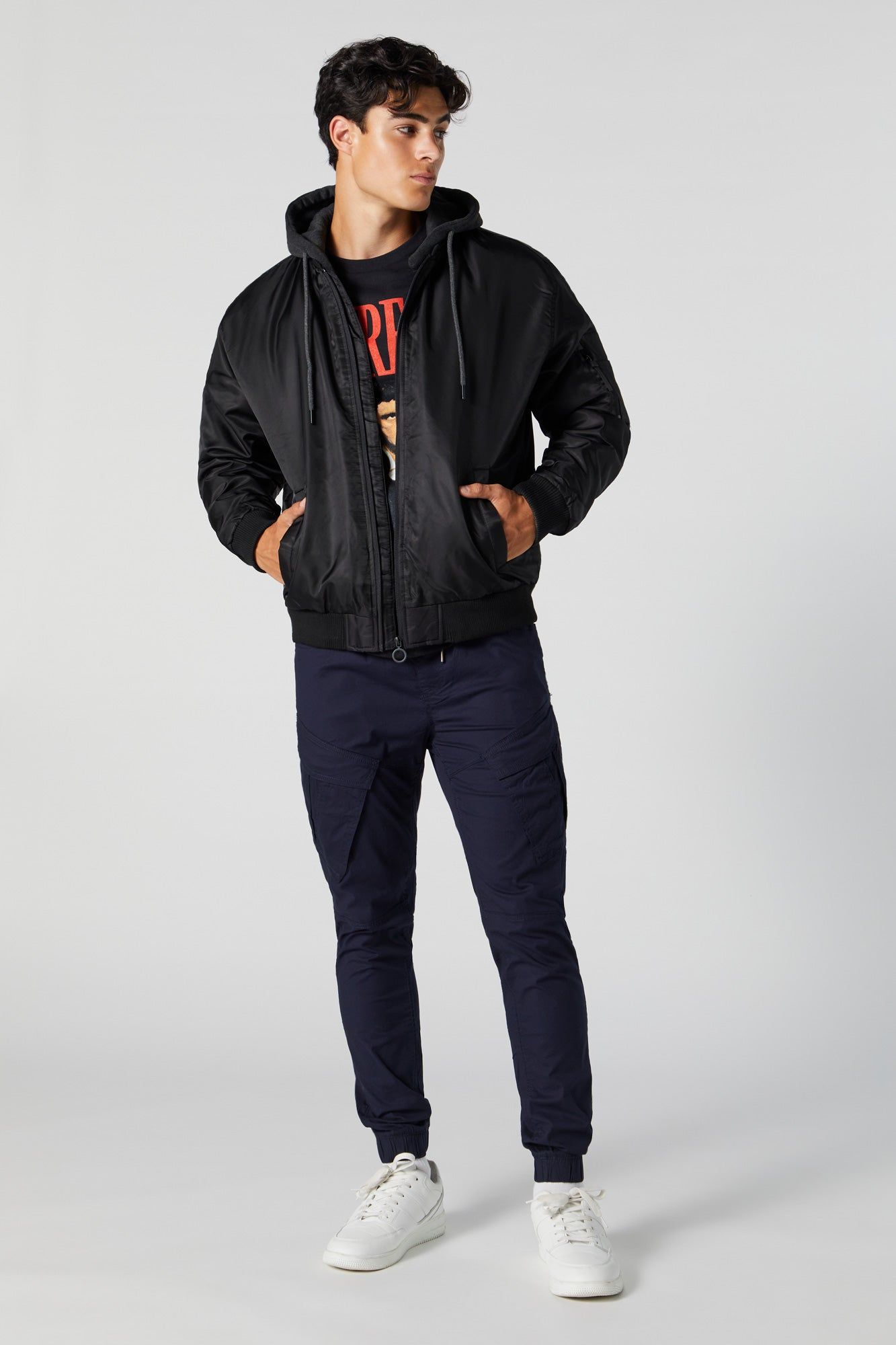 Nylon Hooded Bomber Jacket sold by Charlotte Russe product image thumbnail 6