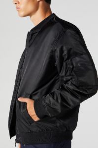 Nylon Hooded Bomber Jacket sold by Charlotte Russe