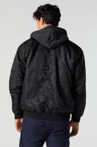 Nylon Hooded Bomber Jacket sold by Charlotte Russe