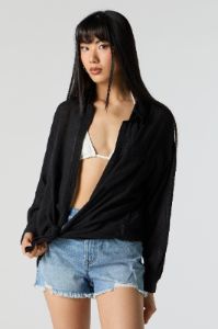Oversized Textured Button-Up Top sold by Charlotte Russe
