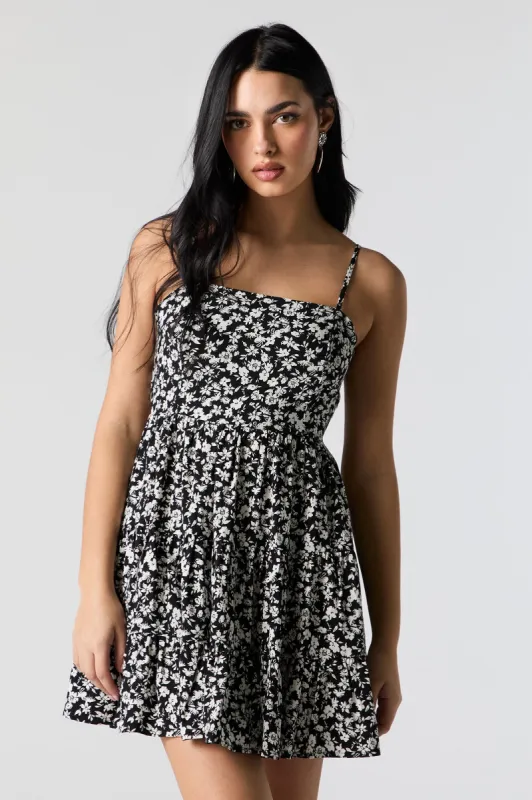 Black Floral Tiered Mini Dress sold by Charlotte Russe