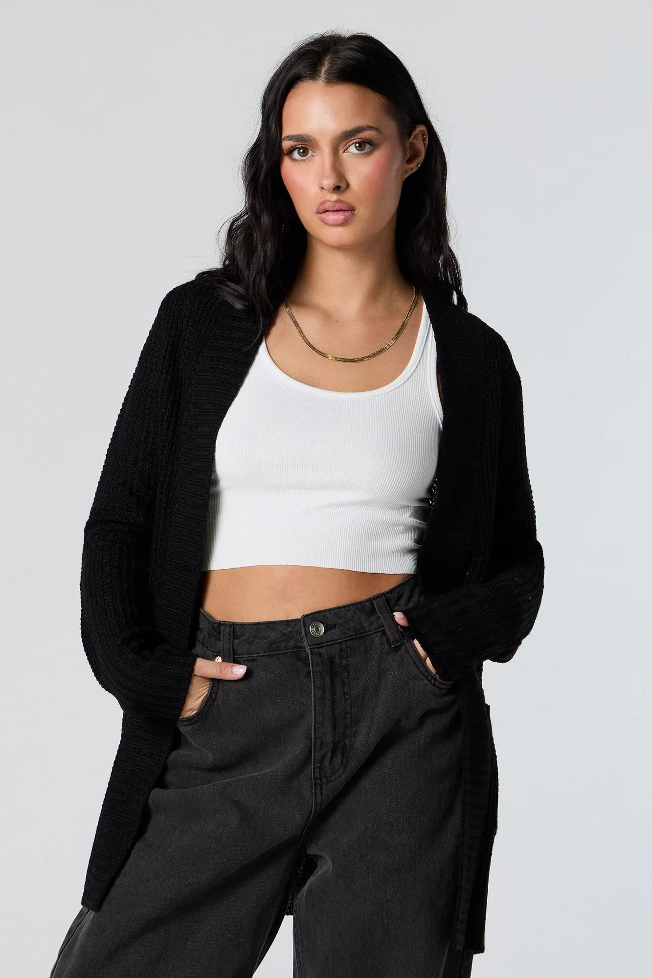 Waffle Knit Open Front Cardigan sold by Charlotte Russe product image thumbnail 4