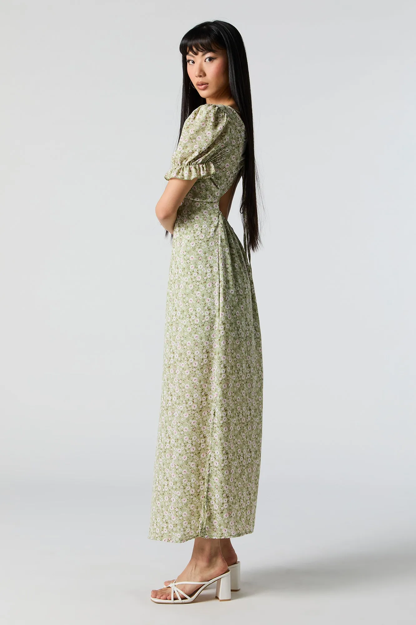 Black Floral Self-Tie Back Midi Dress sold by Charlotte Russe product image thumbnail 5