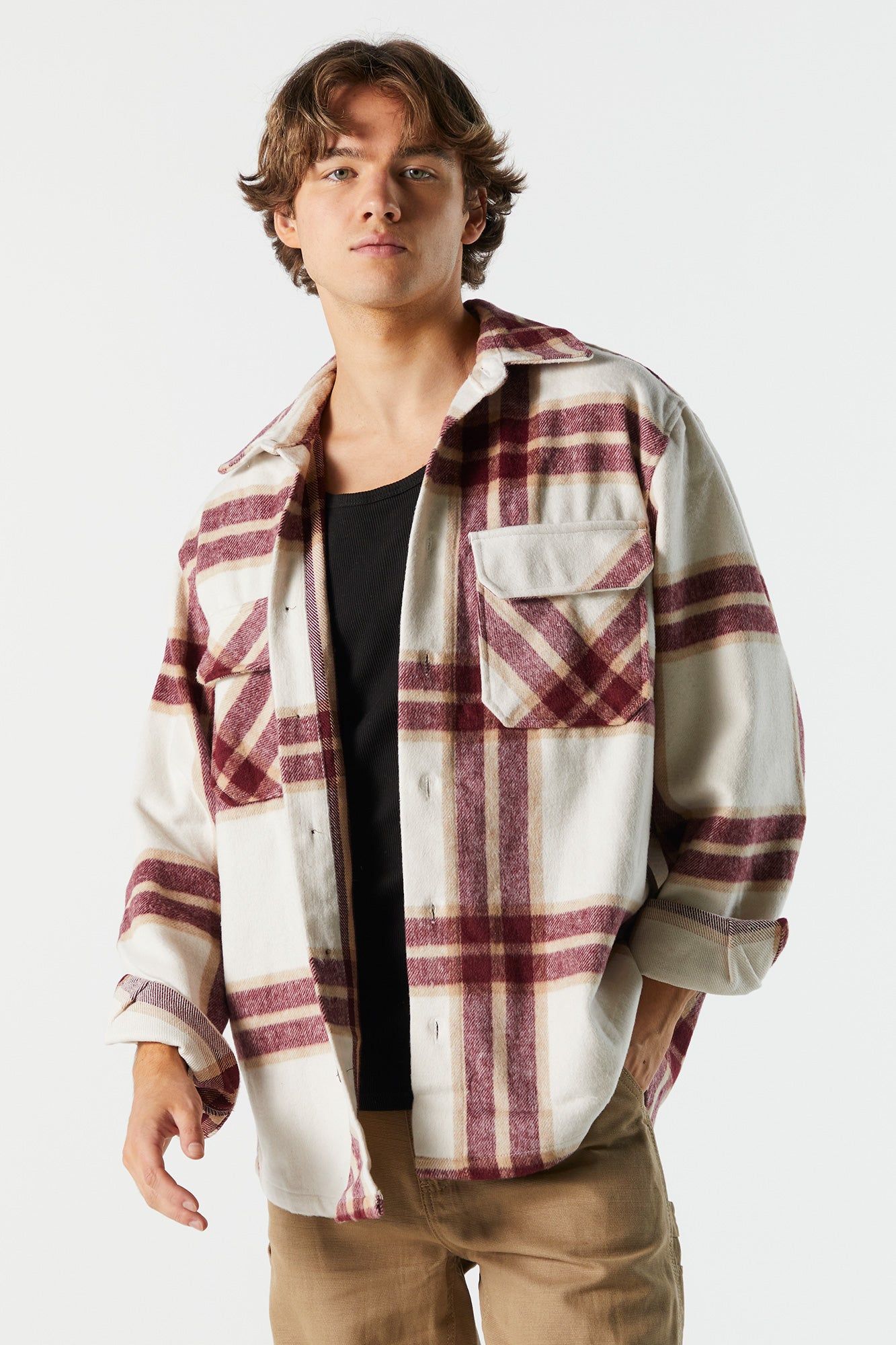 Double Pocket Plaid Shacket sold by Charlotte Russe product image thumbnail 5