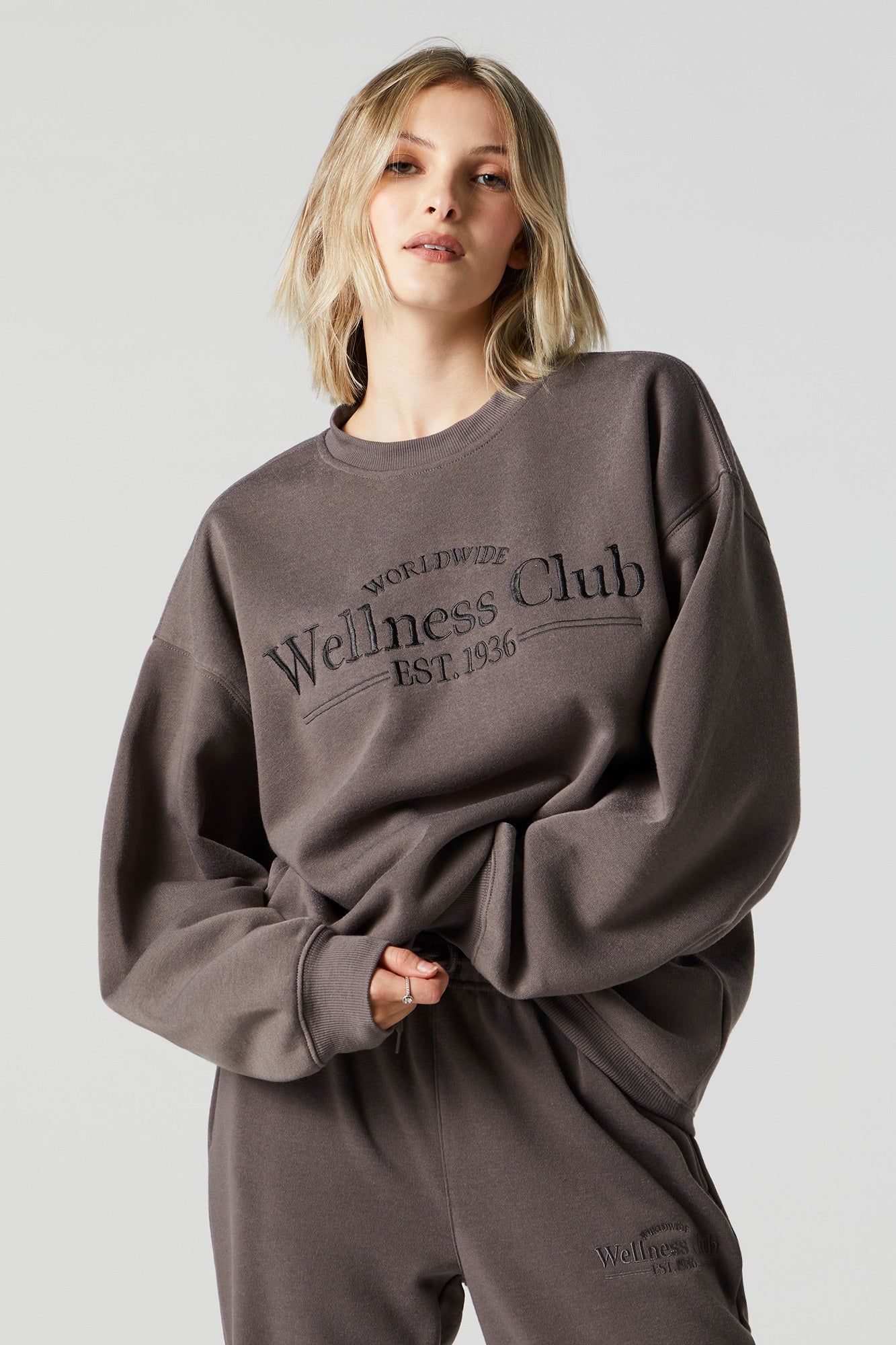 Wellness Club Embroidered Fleece Sweatshirt sold by Charlotte Russe