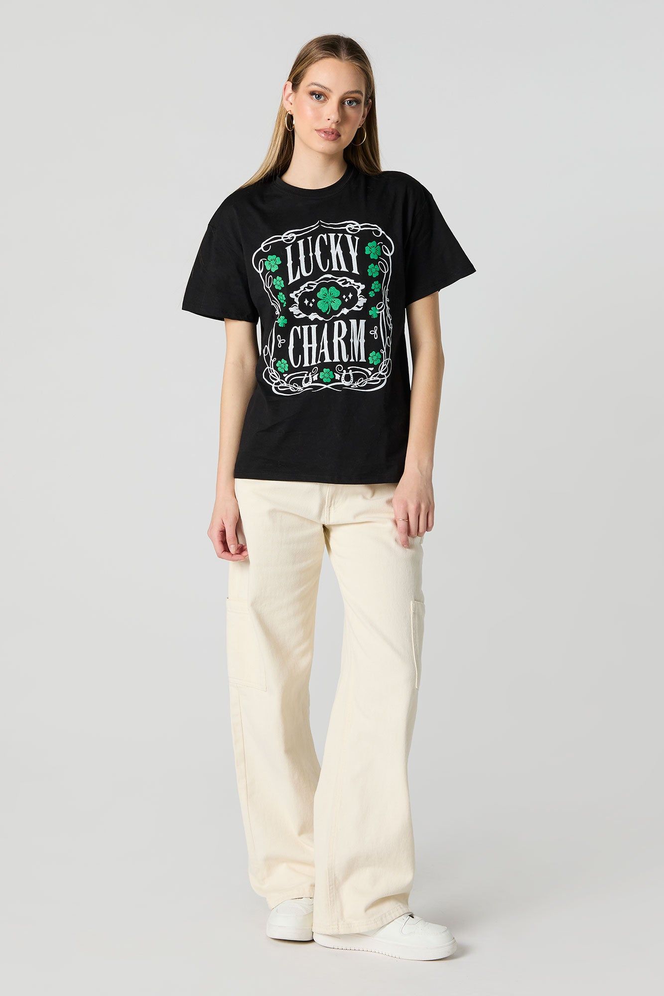 St Patrick's Day Lucky Charm Graphic Boyfriend T-Shirt sold by Charlotte Russe product image thumbnail 3