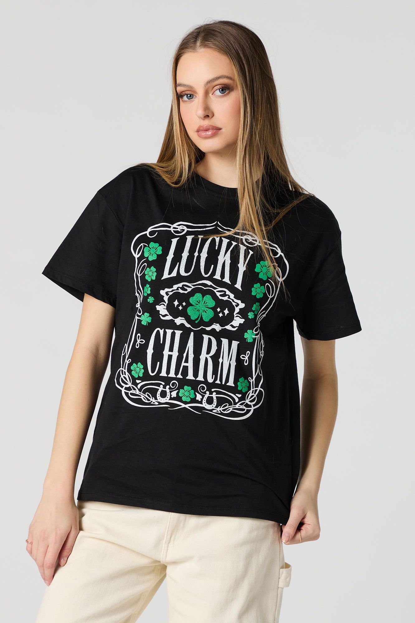 St Patrick's Day Lucky Charm Graphic Boyfriend T-Shirt sold by Charlotte Russe product image thumbnail 2