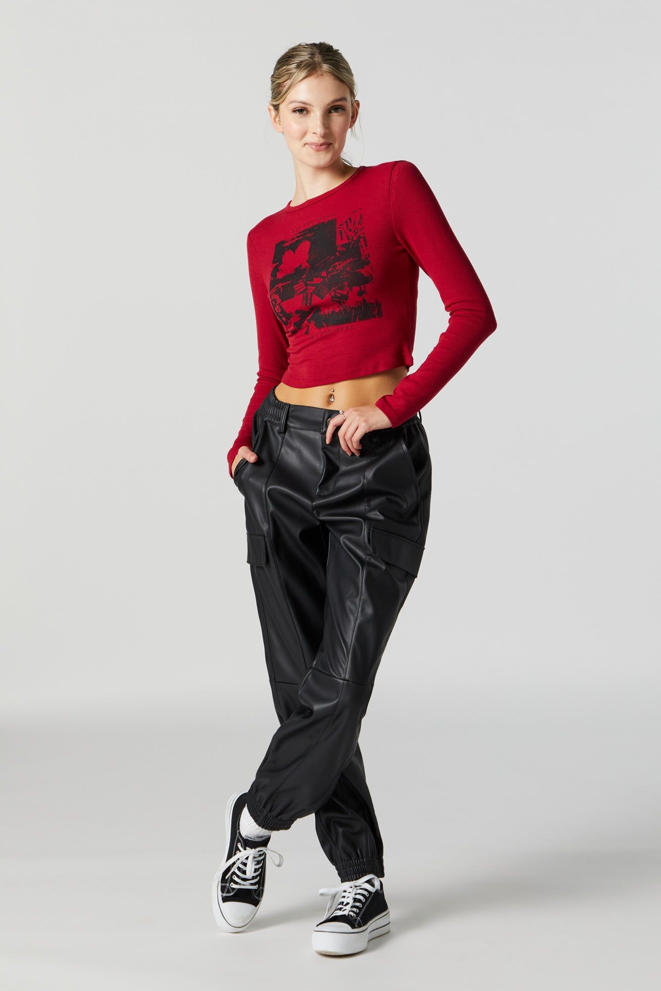 The Music Graphic Long Sleeve Crop Top sold by Charlotte Russe product image thumbnail 3