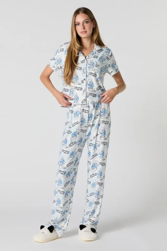 Smurfs Print Button-Up Top & Pant 2 Piece Pajama Set sold by Charlotte Russe
