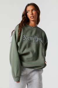 New York Twill Embroidered Sweatshirt sold by Charlotte Russe
