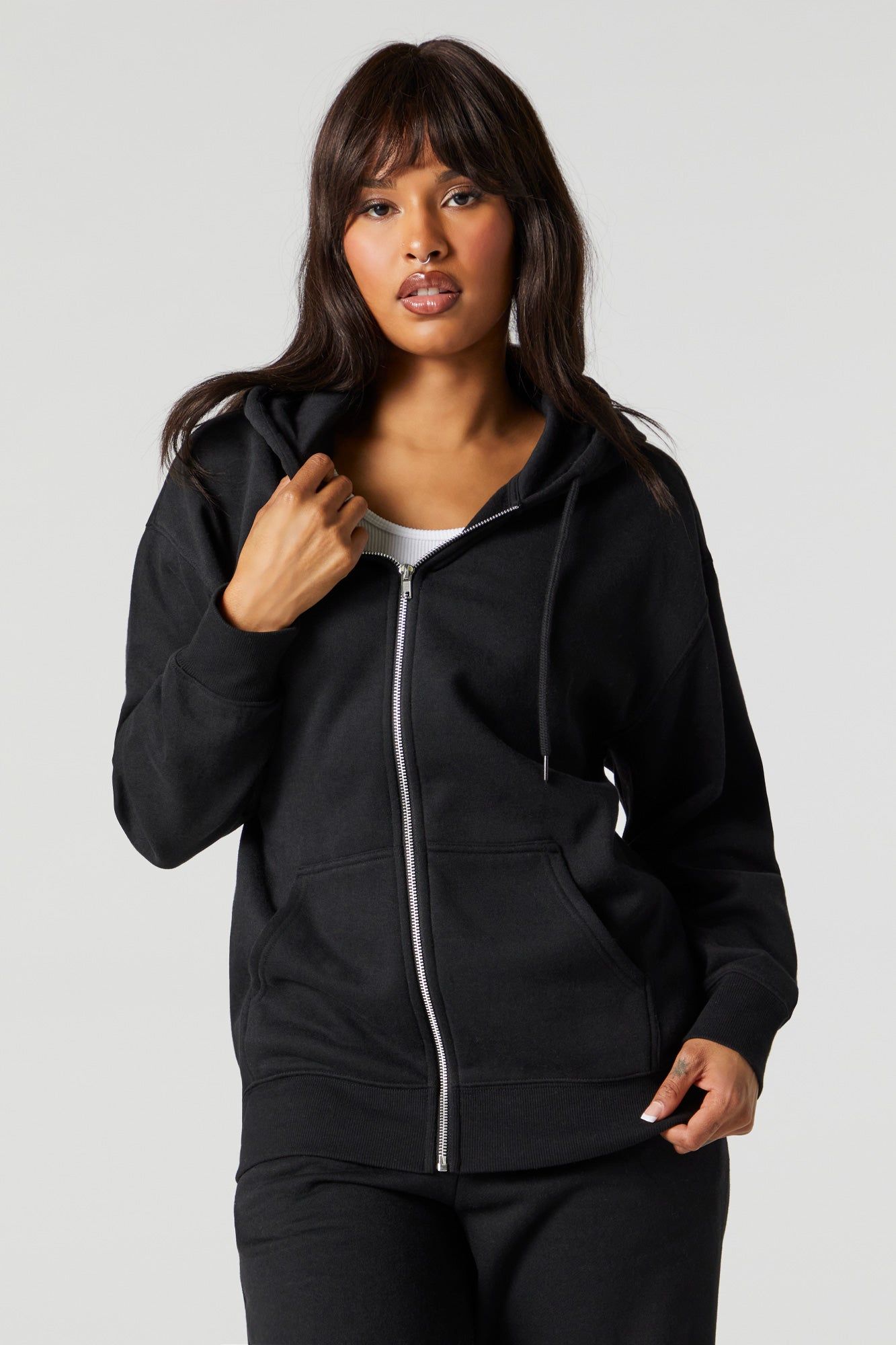 Oversized Fleece Zip-Up Hoodie sold by Charlotte Russe product image thumbnail 5