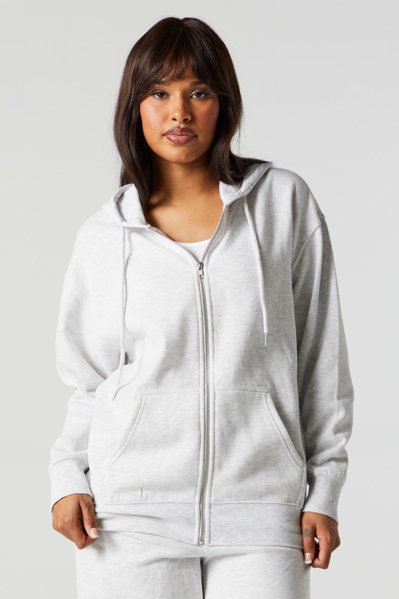 Oversized Fleece Zip-Up Hoodie sold by Charlotte Russe product image thumbnail 4