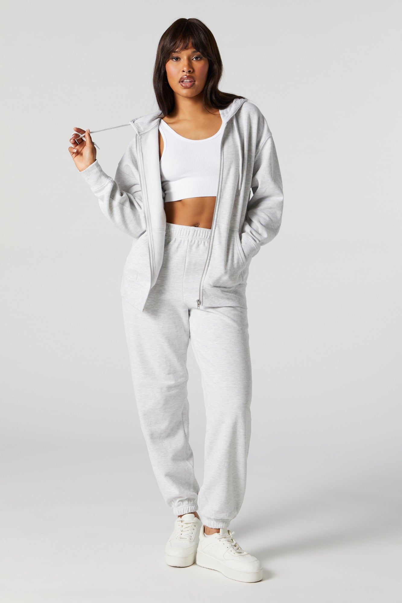 Oversized Fleece Zip-Up Hoodie sold by Charlotte Russe product image thumbnail 3