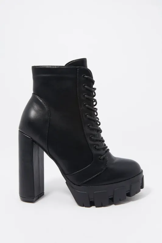 High Heel Lace-Up Lug Sole Boot sold by Charlotte Russe
