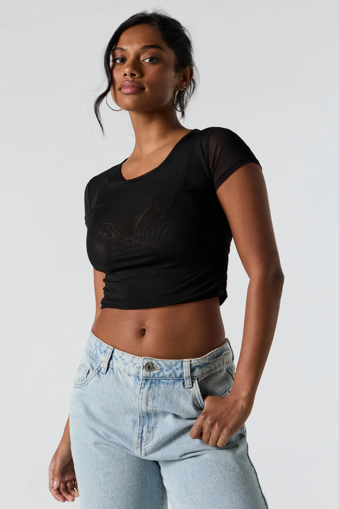 Mesh Cropped T-Shirt sold by Charlotte Russe