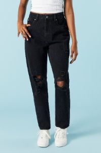 Black Wash Distressed Mom Jean sold by Charlotte Russe