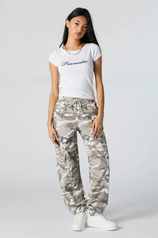 Camo Drawstring Cargo Jogger sold by Charlotte Russe