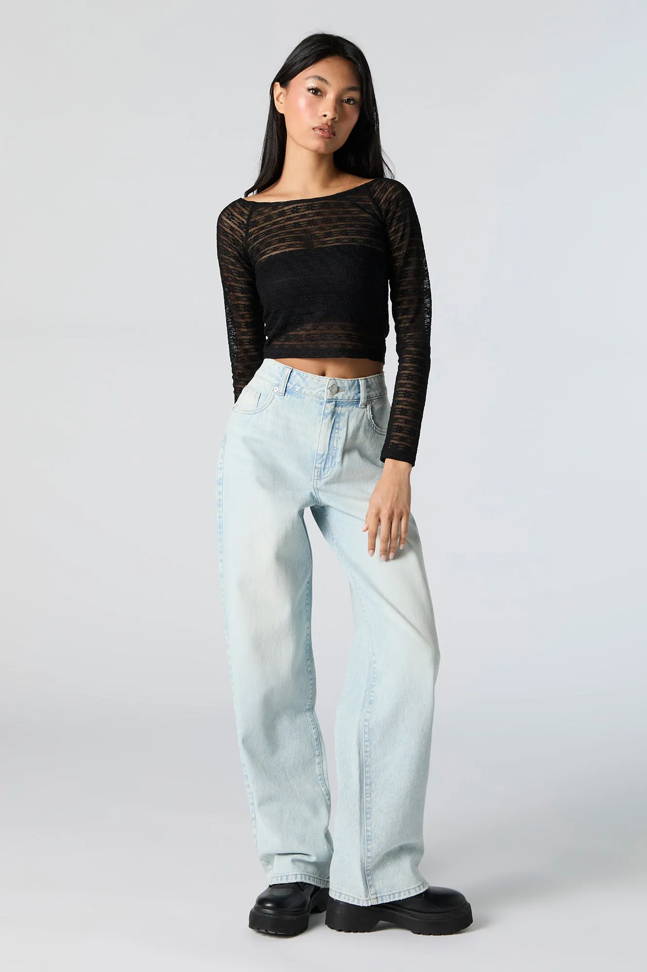 Light Vintage Wash High Rise Wide Leg Jean sold by Charlotte Russe