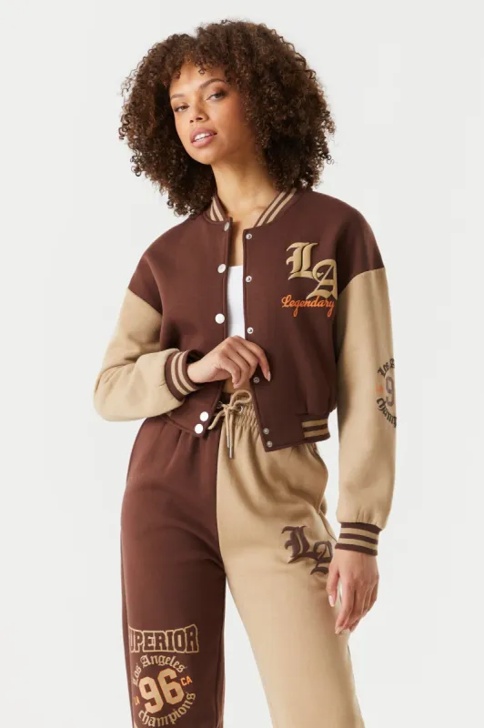LA Legendary Graphic Cropped Varsity Jacket sold by Charlotte Russe
