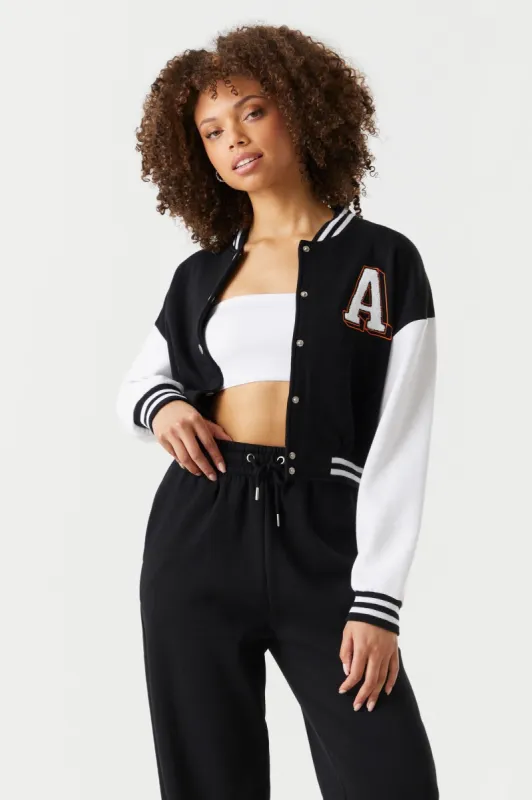 Letter A Graphic Cropped Varsity Jacket sold by Charlotte Russe