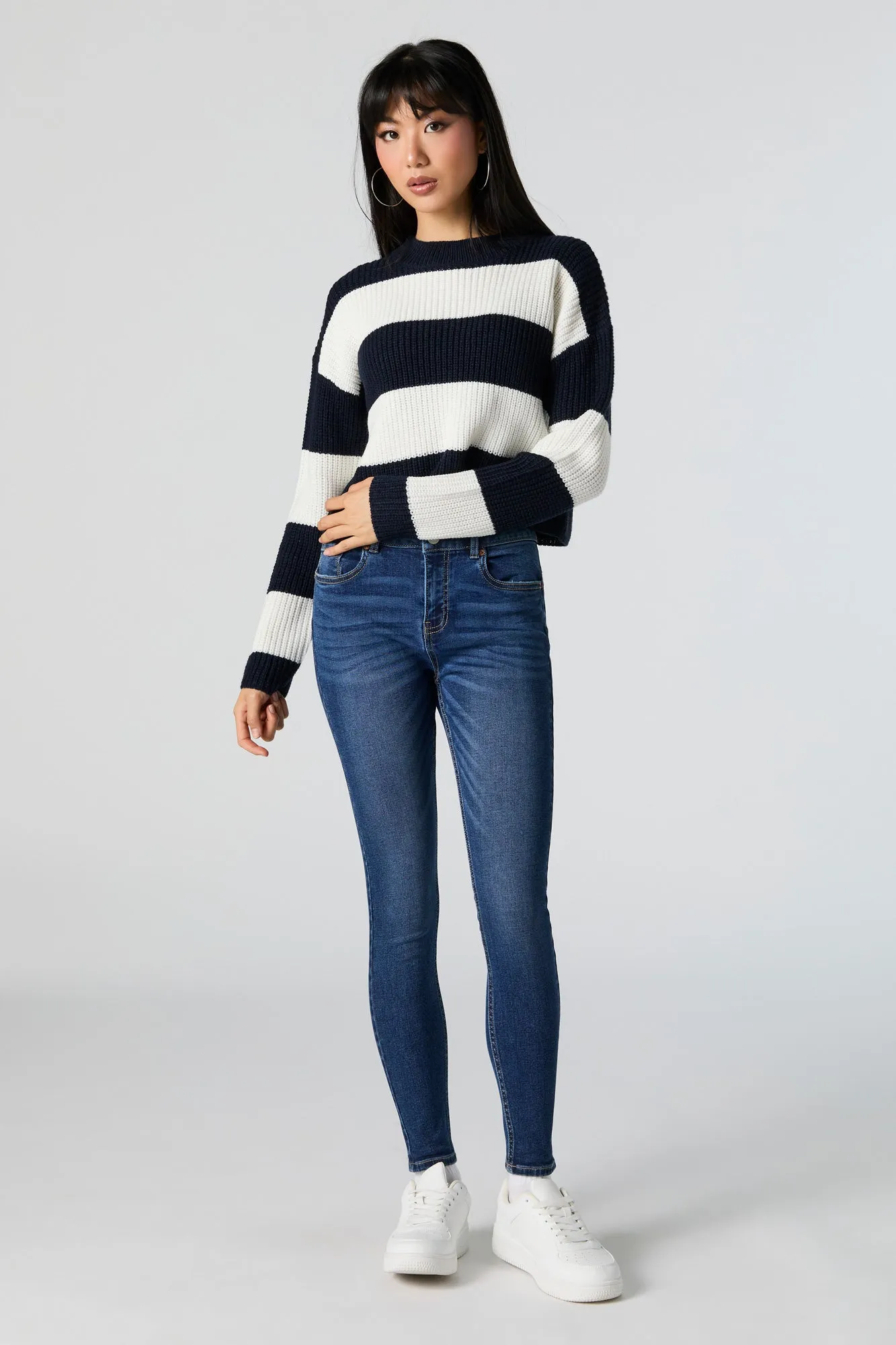 Striped Crew Neck Knit Sweater sold by Charlotte Russe product image thumbnail 3