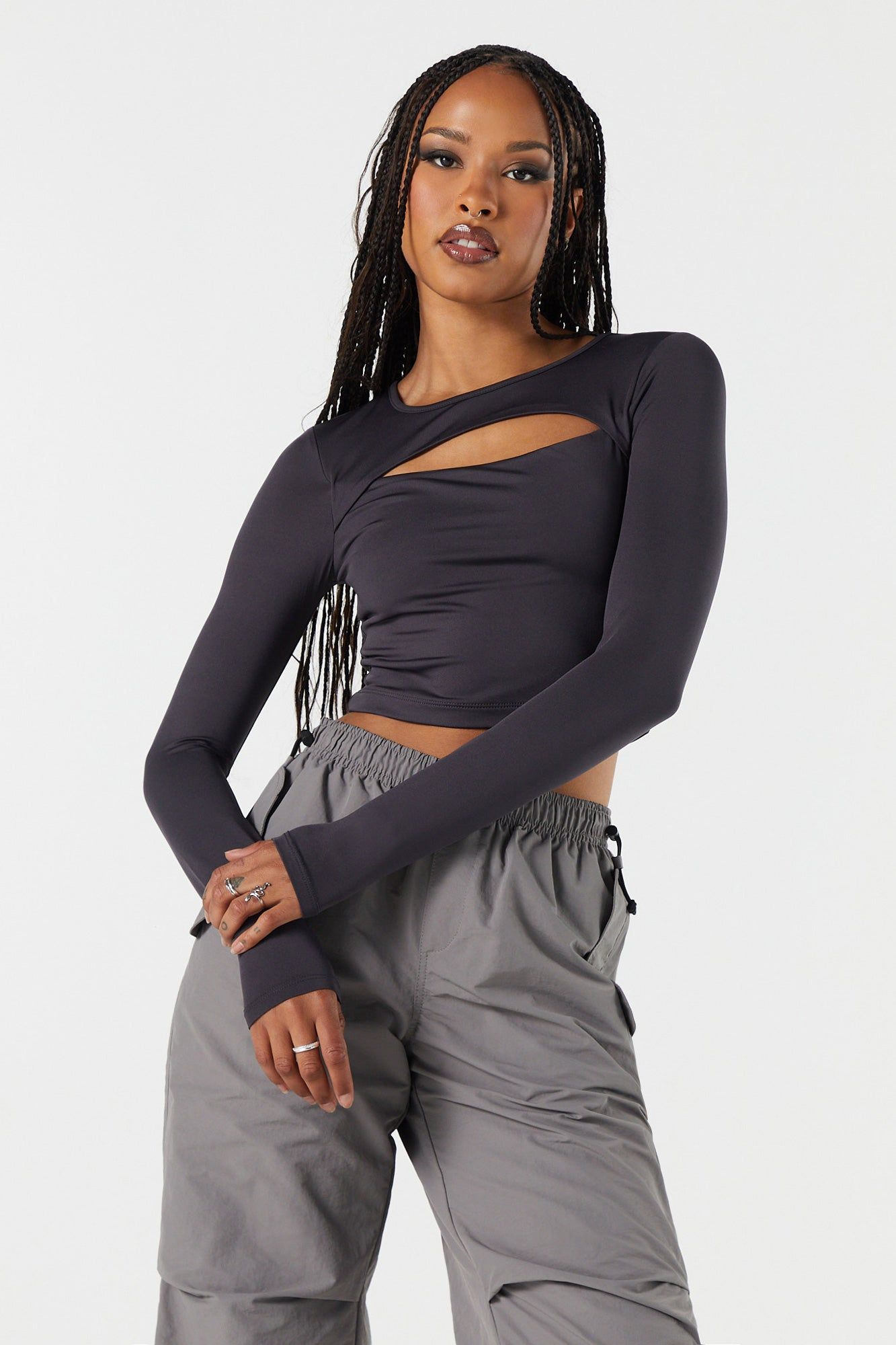 Contour Cut Out Long Sleeve Crop Top sold by Charlotte Russe product image thumbnail 5