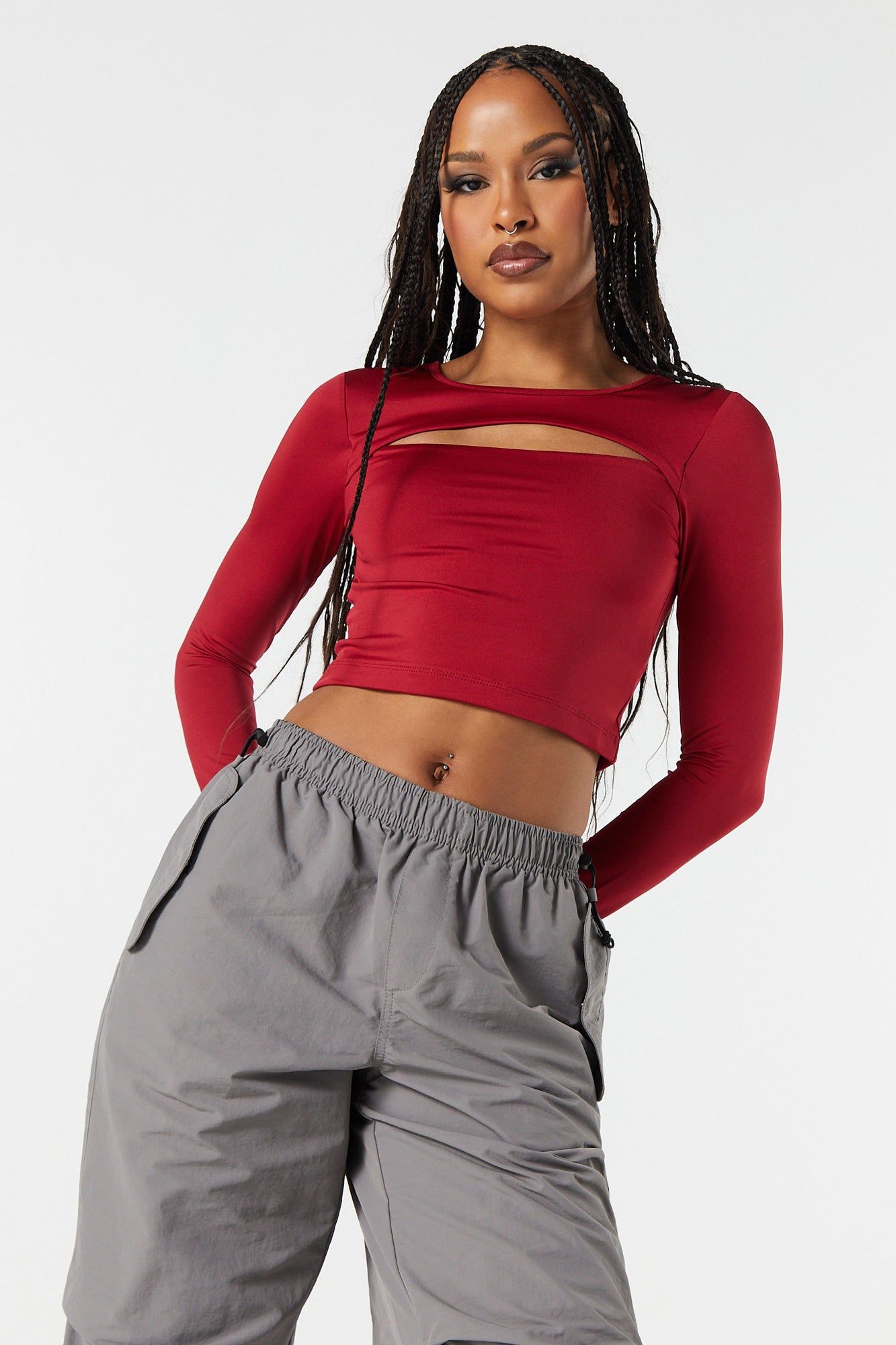 Contour Cut Out Long Sleeve Crop Top sold by Charlotte Russe