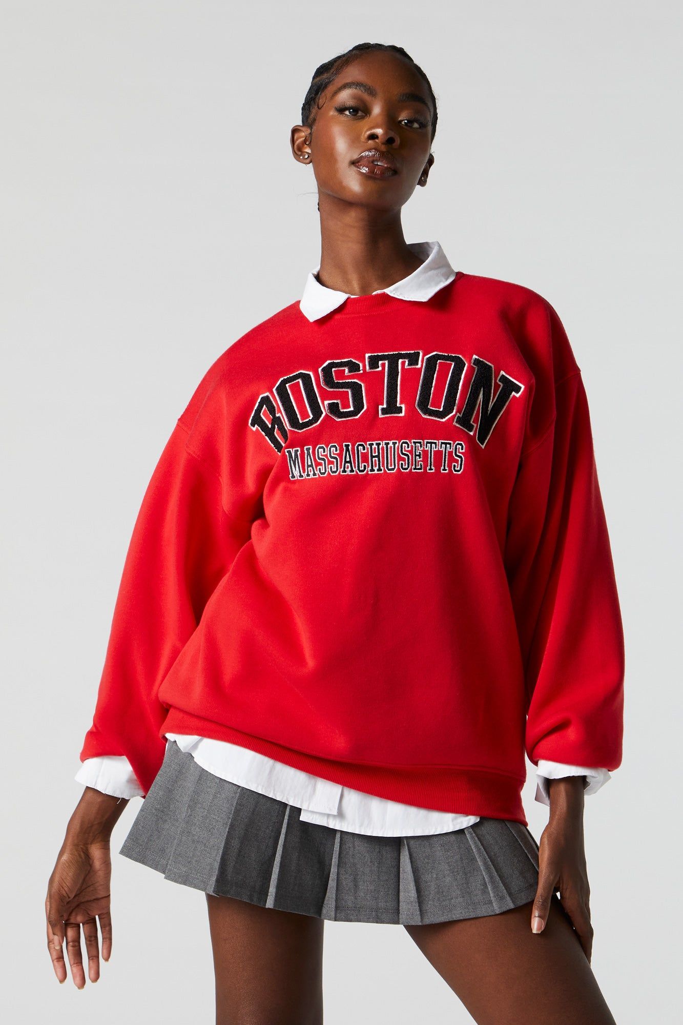 Boston Chenille Embroidered Fleece Sweatshirt sold by Charlotte Russe product image thumbnail 4