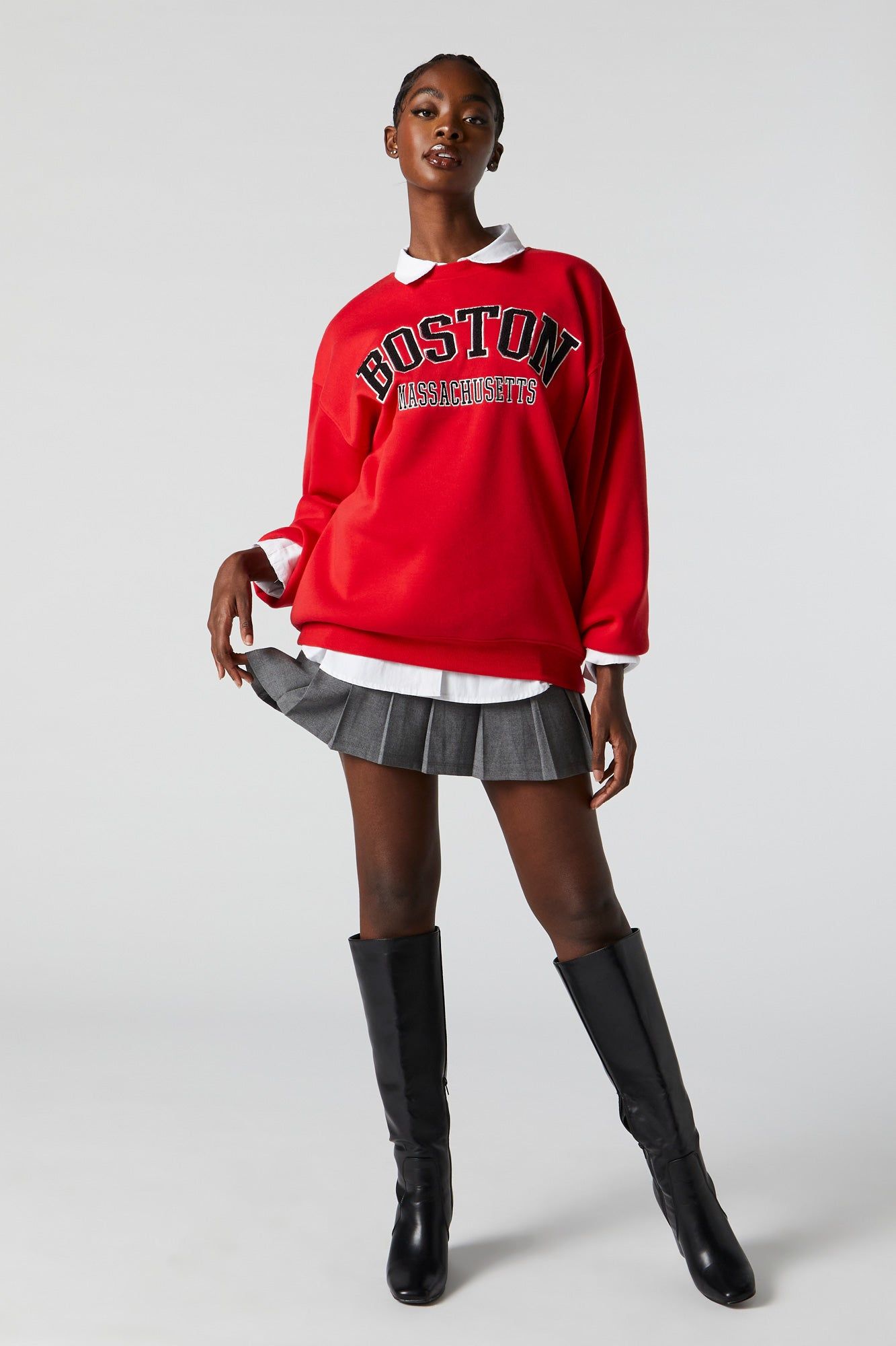 Boston Chenille Embroidered Fleece Sweatshirt sold by Charlotte Russe product image thumbnail 3