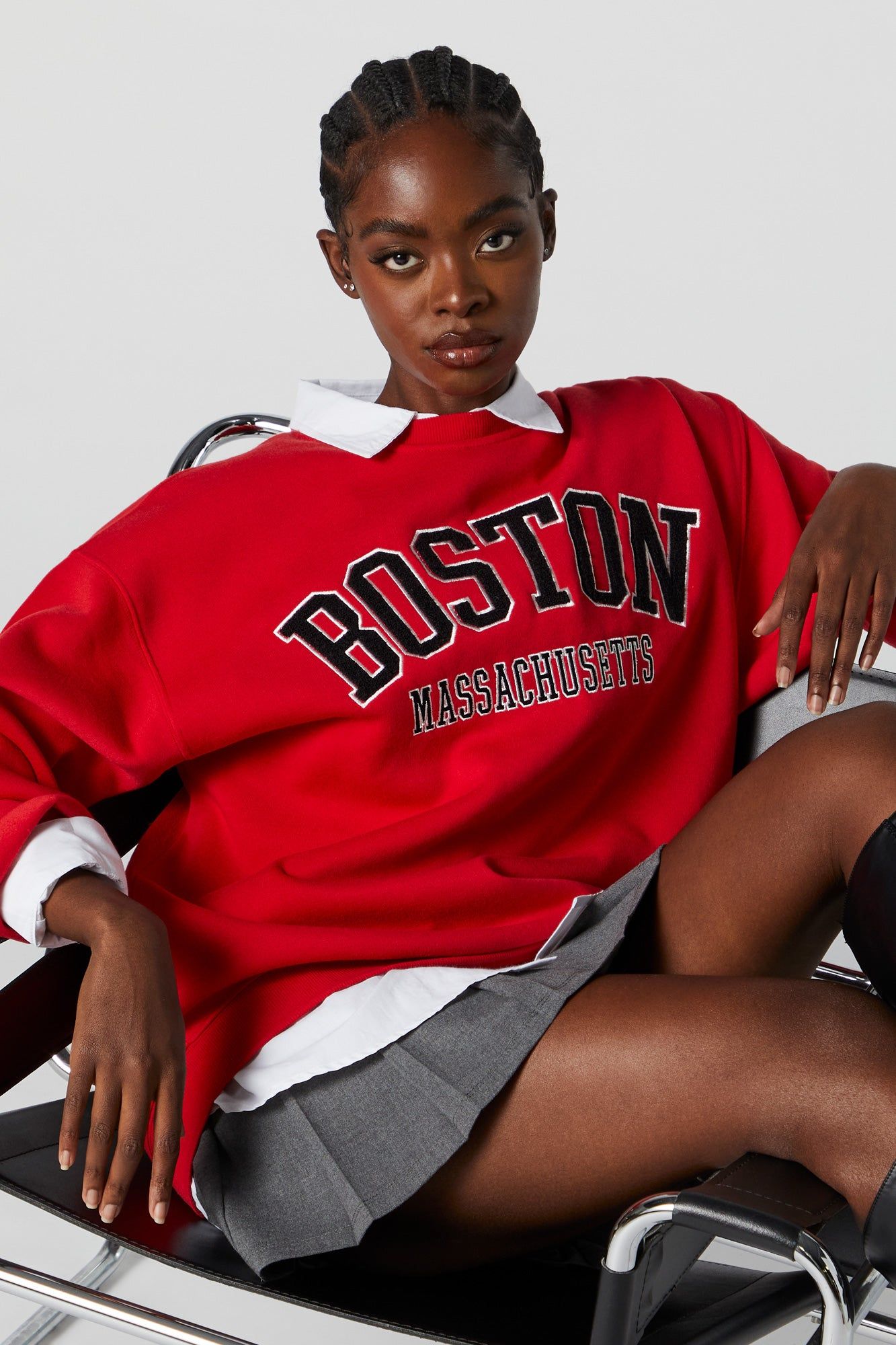 Boston Chenille Embroidered Fleece Sweatshirt sold by Charlotte Russe