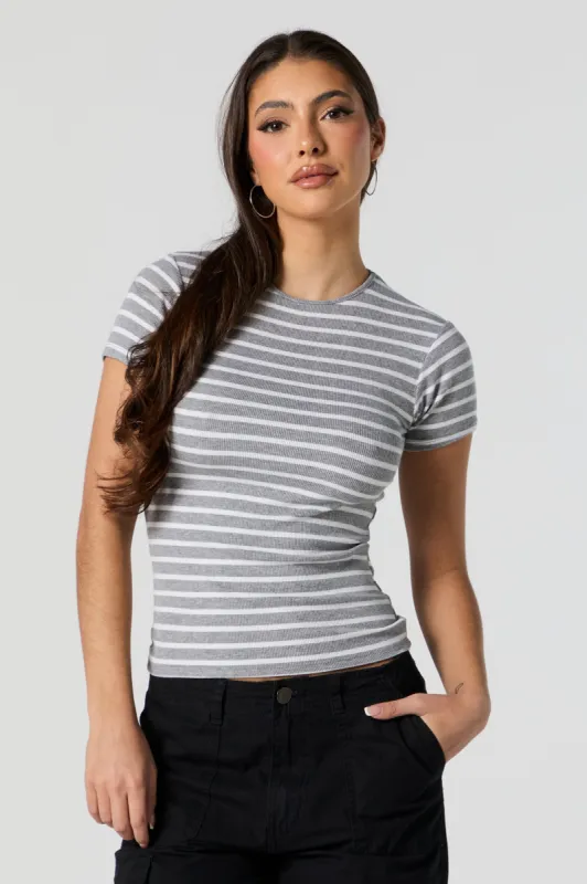 Striped Ribbed Crewneck T-Shirt sold by Charlotte Russe
