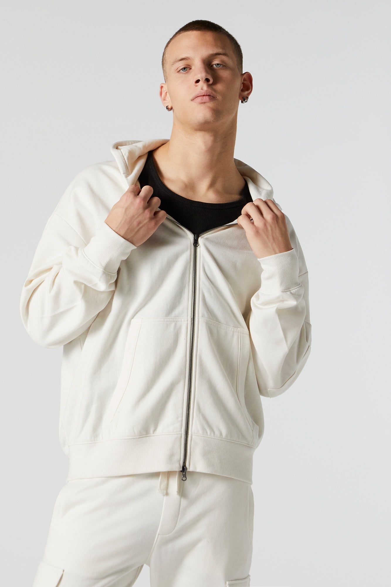 Solid Fleece Zip-Up Hoodie sold by Charlotte Russe