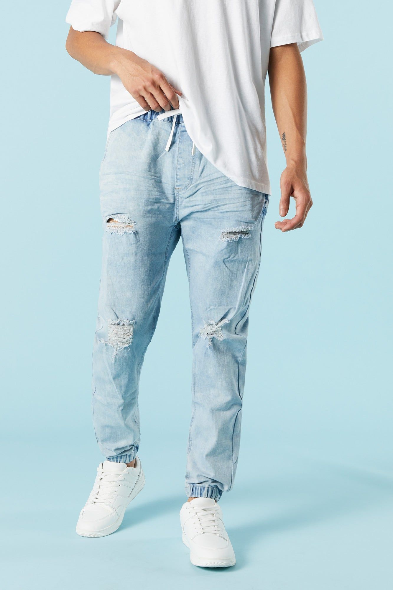 Light Wash Distressed Denim Jogger sold by Charlotte Russe product image thumbnail 4