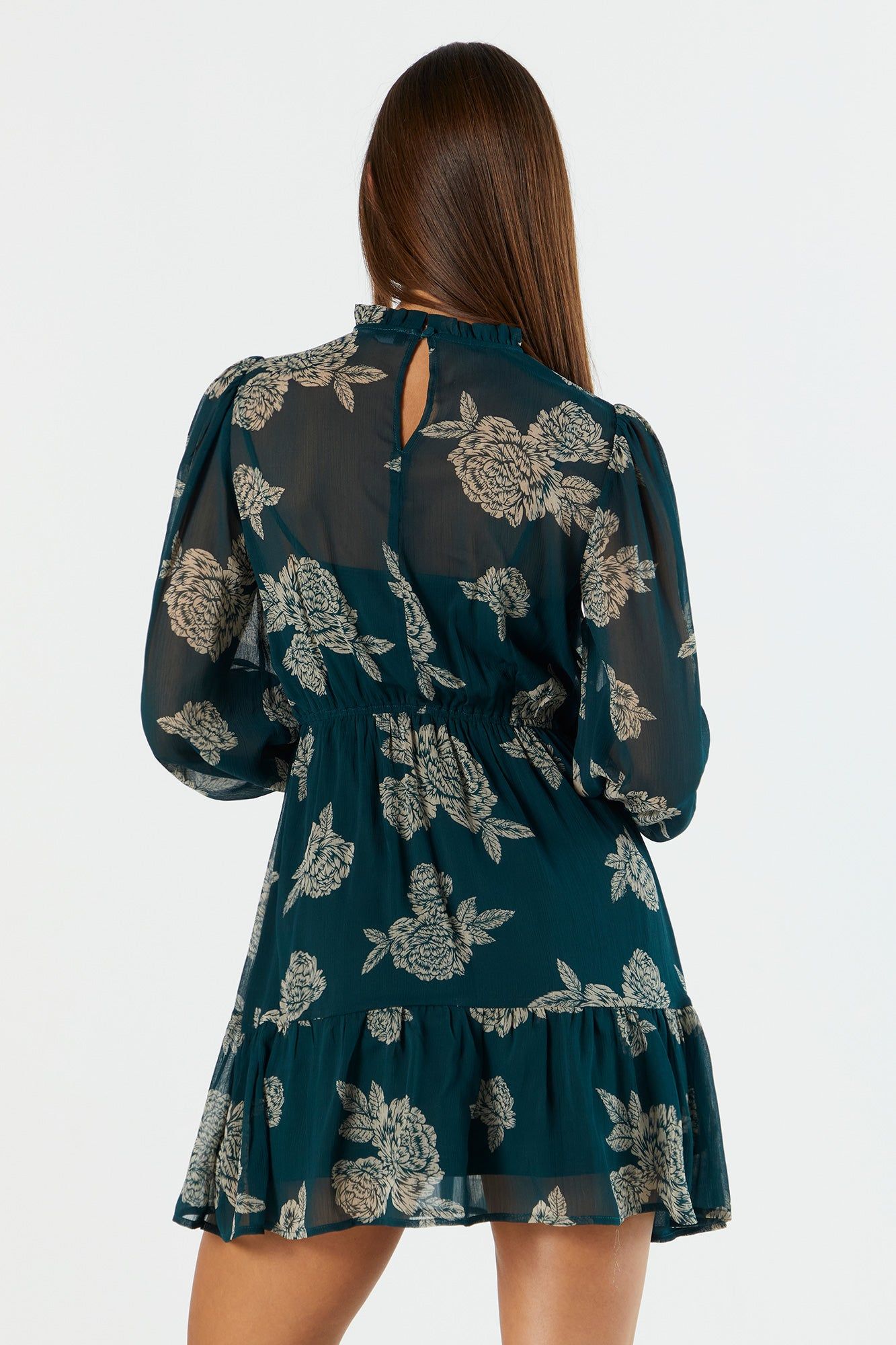 Floral Print Chiffon Mock Neck Long Sleeve Dress sold by Charlotte Russe product image thumbnail 2