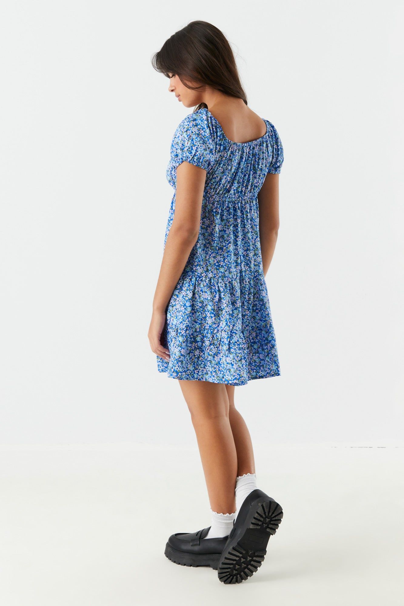 Blue Floral Milkmaid Tiered Dress sold by Charlotte Russe product image thumbnail 2