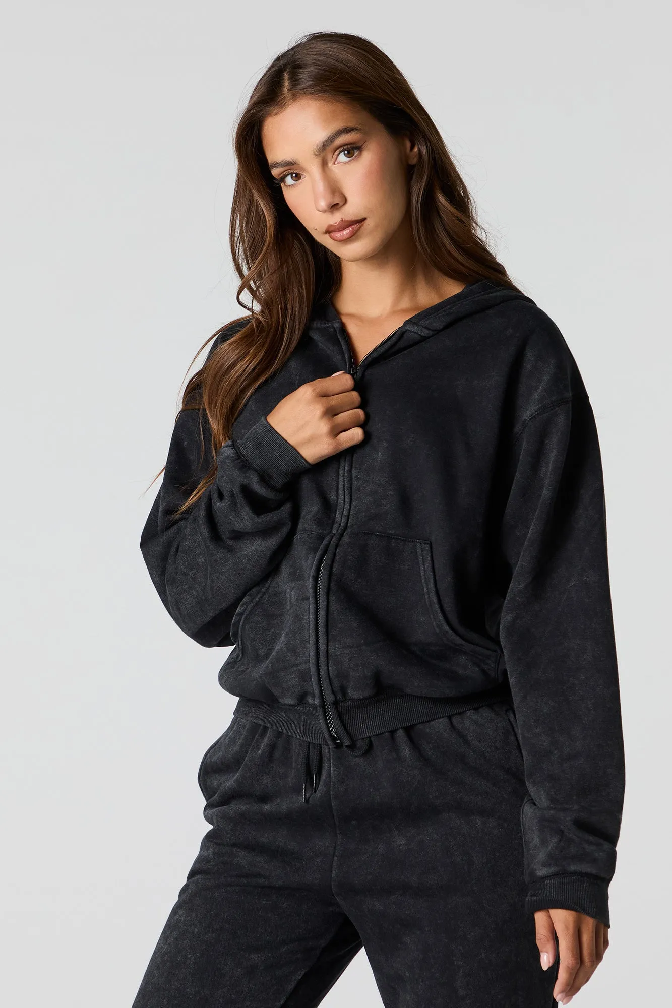 Washed Fleece Zip-Up Hoodie sold by Charlotte Russe product image thumbnail 4