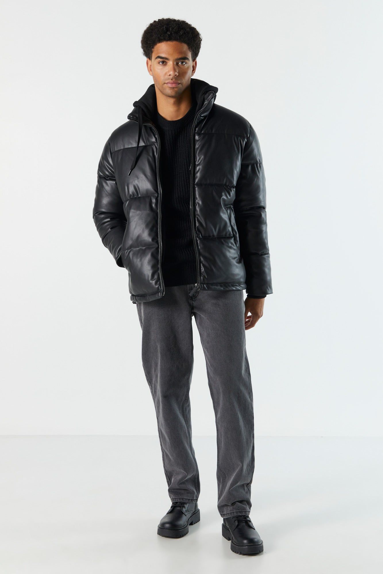 Faux Leather Hooded Puffer Jacket sold by Charlotte Russe product image thumbnail 5