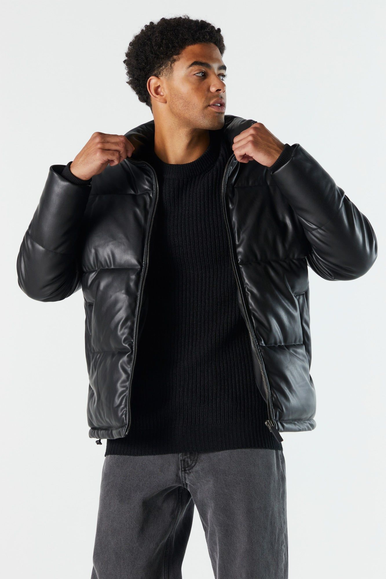 Faux Leather Hooded Puffer Jacket sold by Charlotte Russe product image thumbnail 3