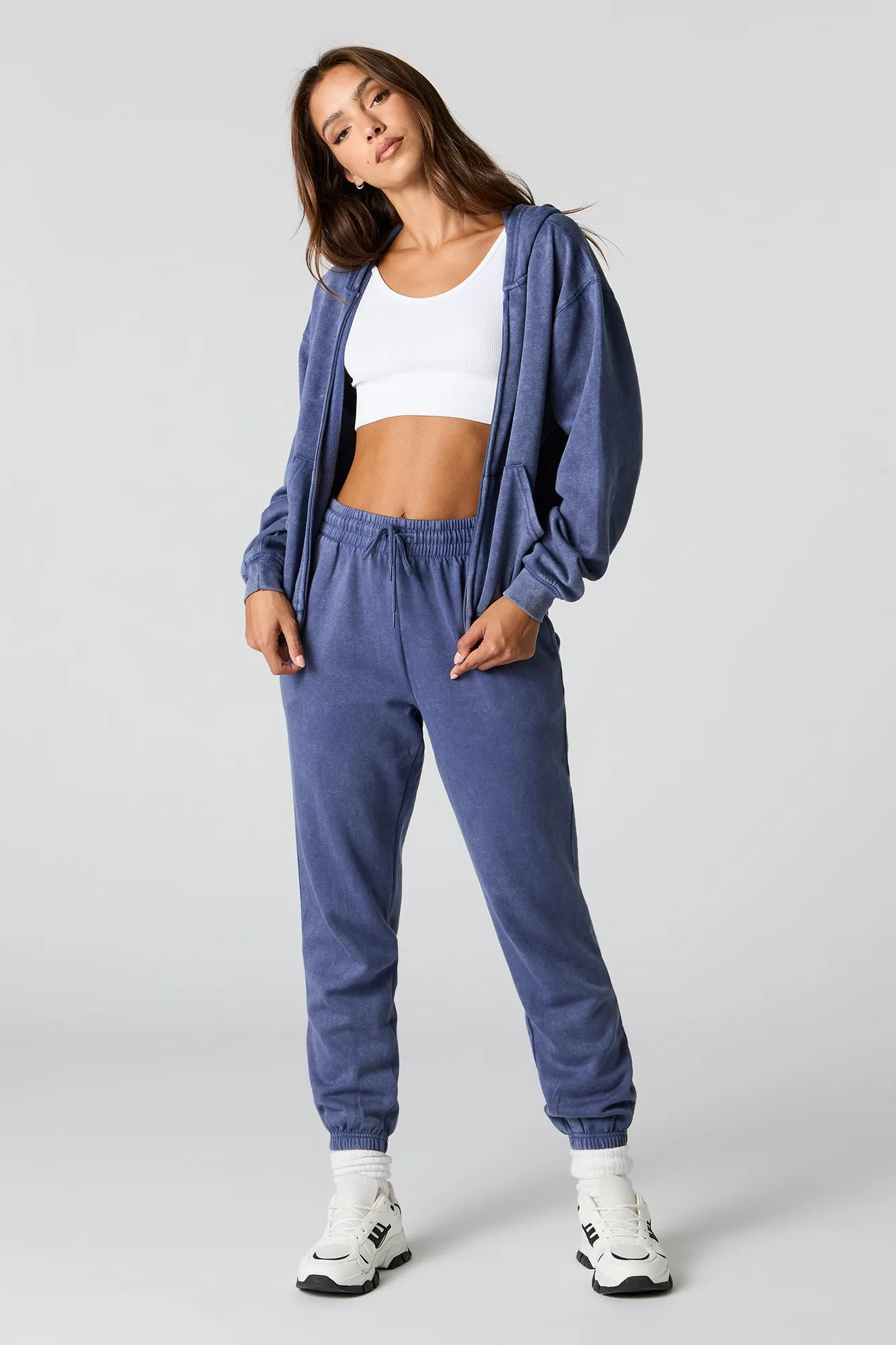 Washed Fleece Zip-Up Hoodie sold by Charlotte Russe product image thumbnail 3
