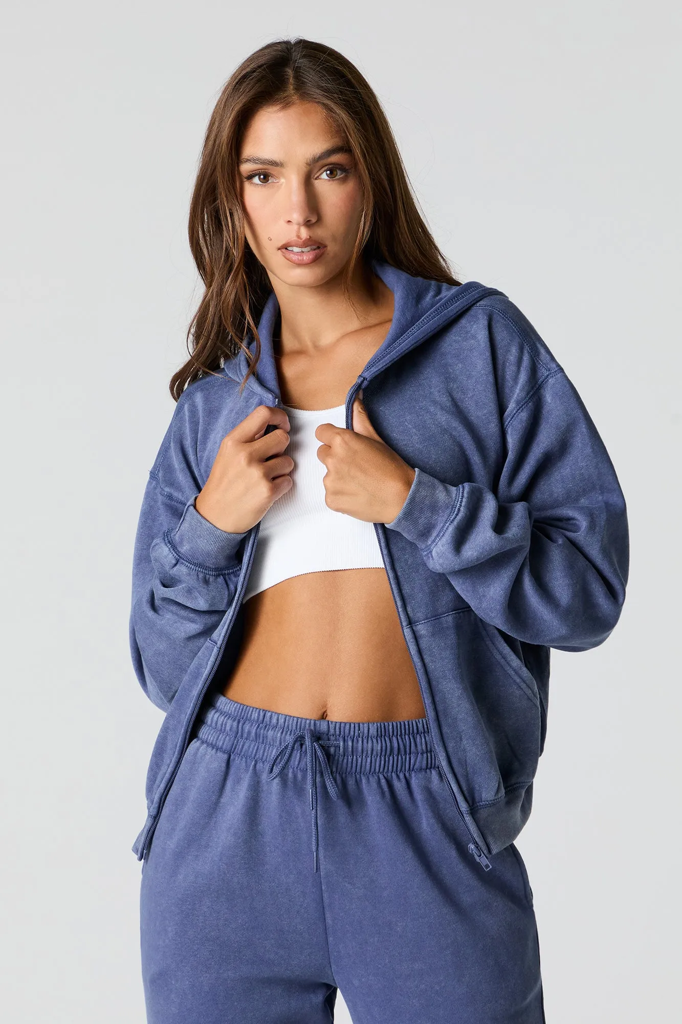 Washed Fleece Zip-Up Hoodie sold by Charlotte Russe