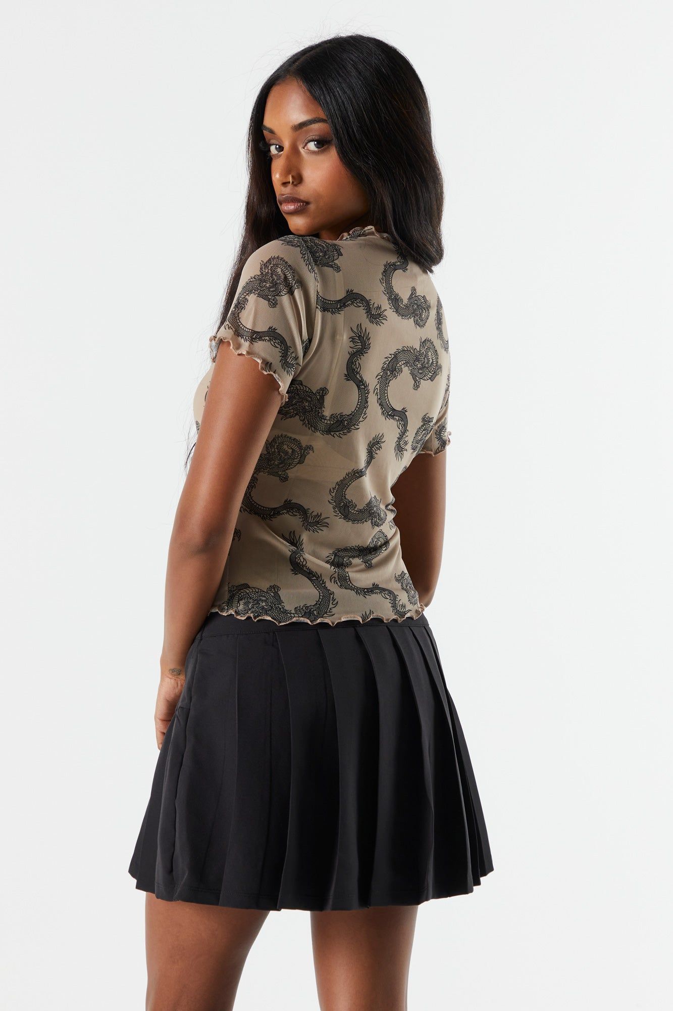 Dragon Print Mesh Ruffle T-Shirt sold by Charlotte Russe product image thumbnail 2