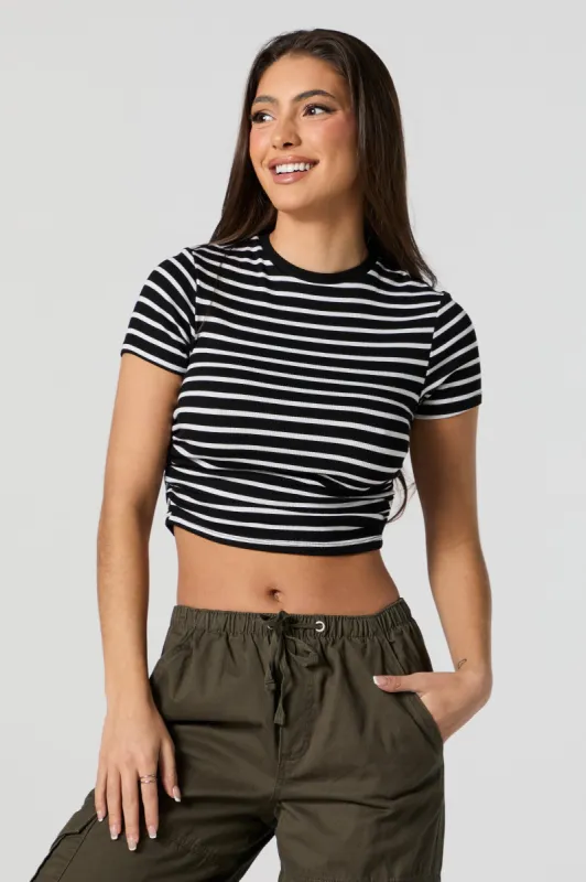 Striped Ribbed Side Cinched Cropped T-Shirt sold by Charlotte Russe